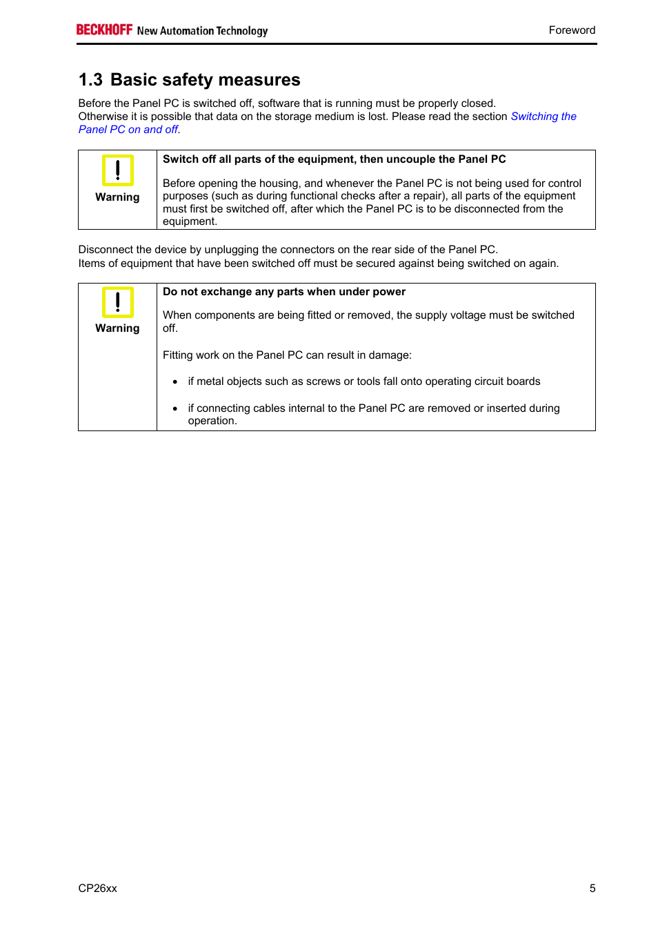 Basic safety measures, 3 basic safety measures | BECKHOFF CP26xx User Manual | Page 7 / 24