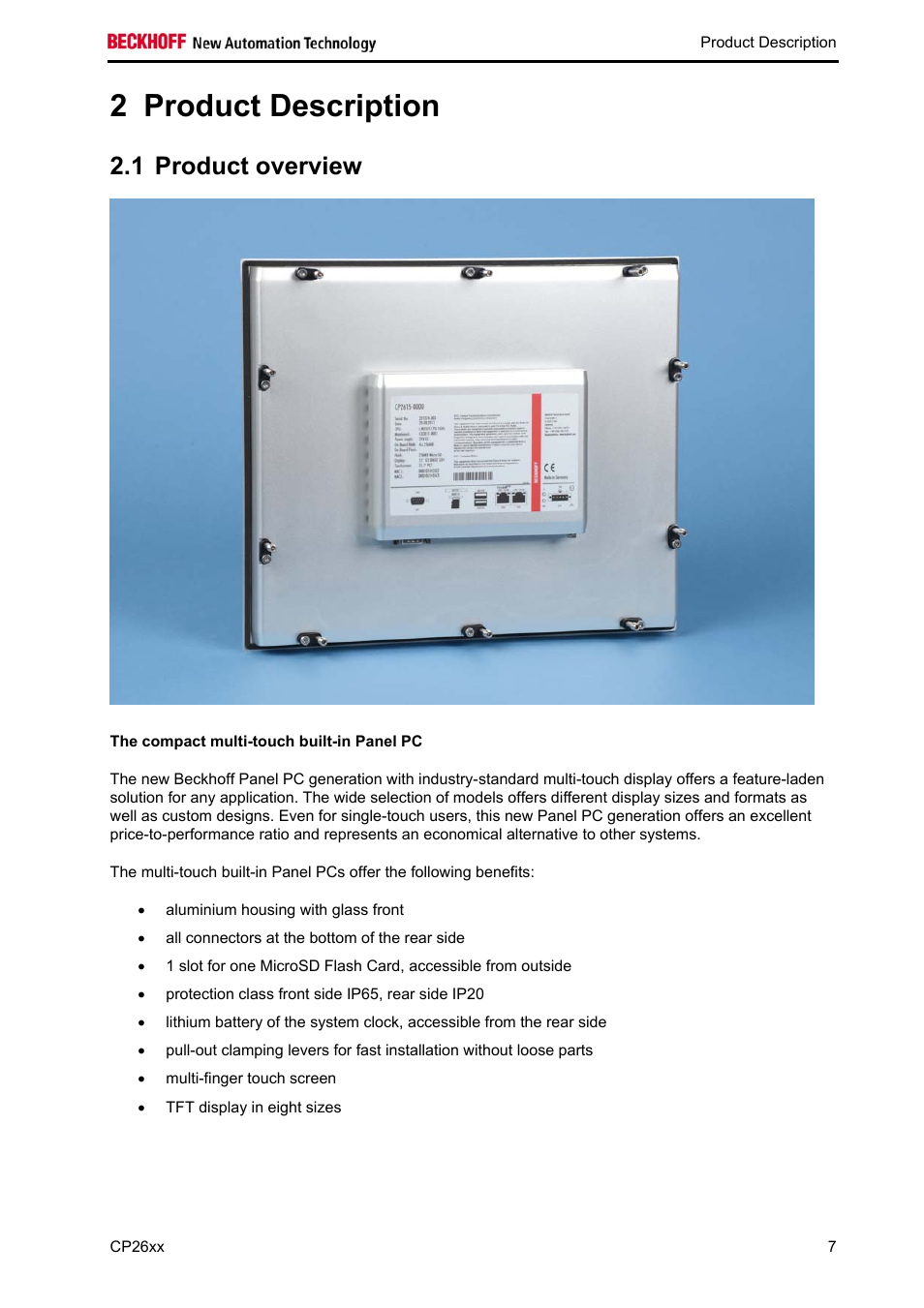 Product description, Product overview, 2 product description | 1 product overview | BECKHOFF CP26xx User Manual | Page 9 / 24