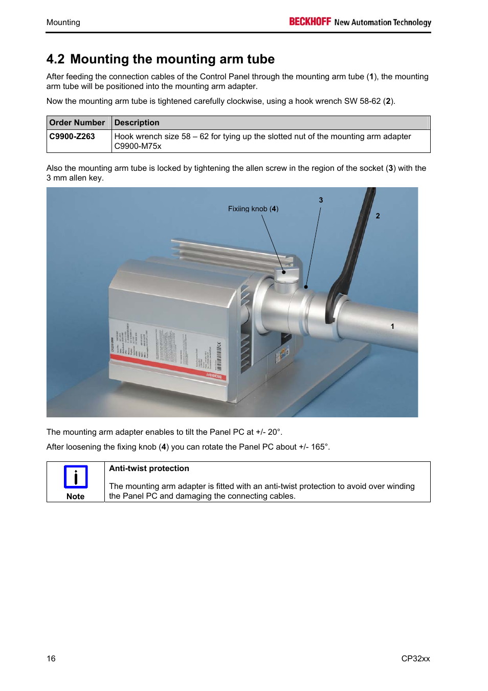 Mounting the mounting arm tube, 2 mounting the mounting arm tube | BECKHOFF CP32xx User Manual | Page 18 / 31