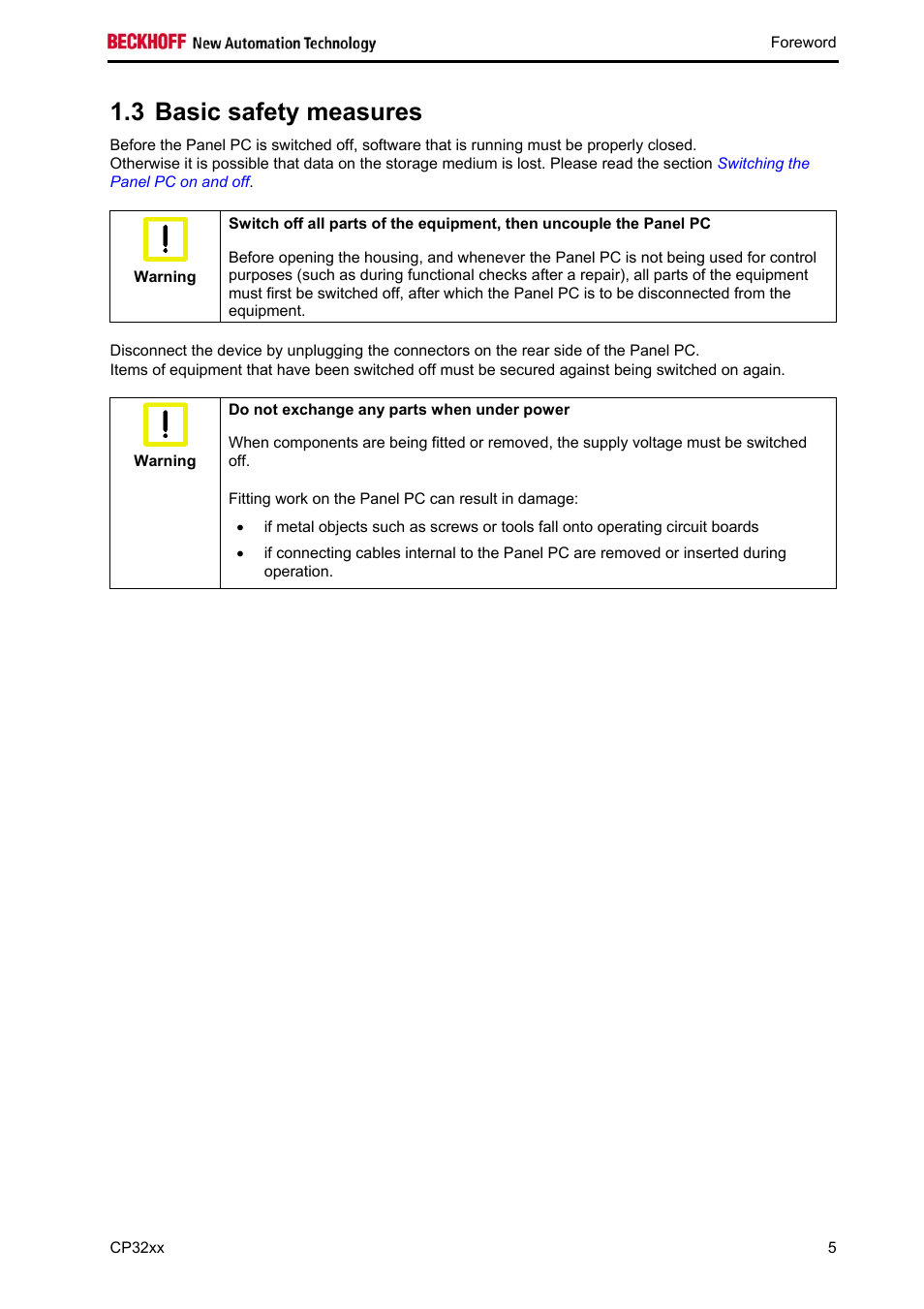 Basic safety measures, 3 basic safety measures | BECKHOFF CP32xx User Manual | Page 7 / 31