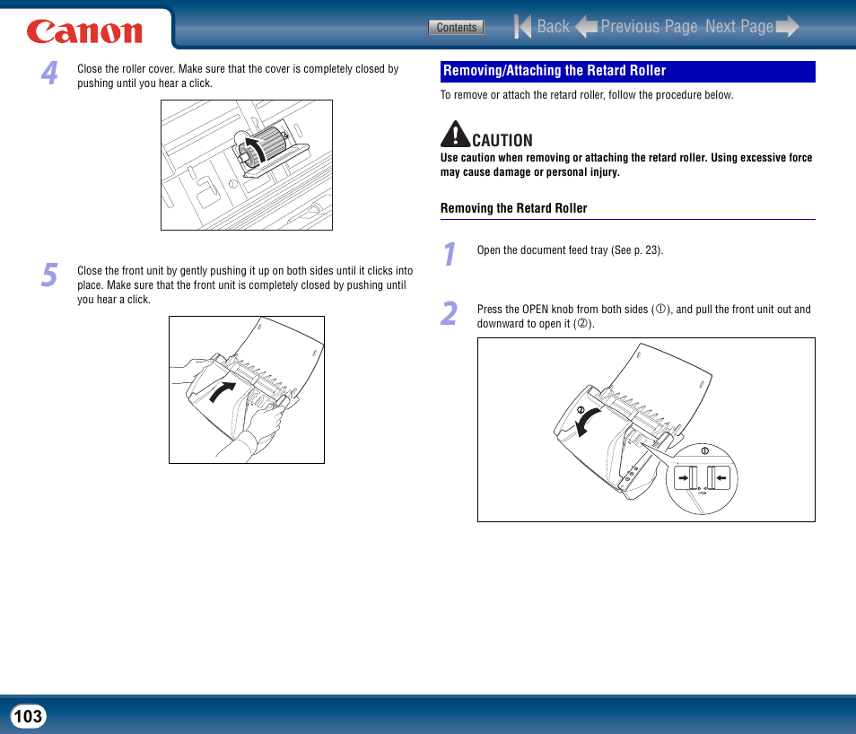 Removing/attaching the retard roller, P. 103 | Canon DR-2510M User Manual | Page 103 / 118