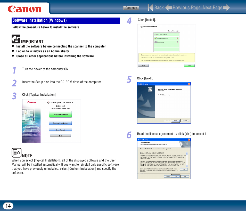 Software installation (windows) | Canon DR-2510M User Manual | Page 14 / 118