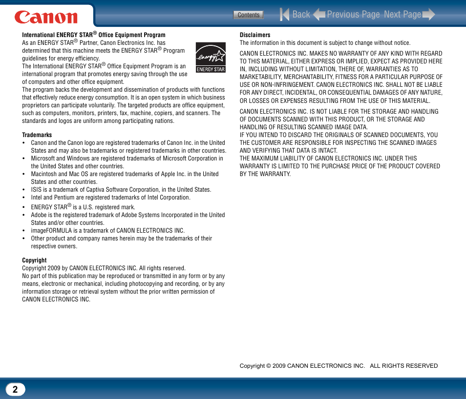 Back previous page next page | Canon DR-2510M User Manual | Page 2 / 118