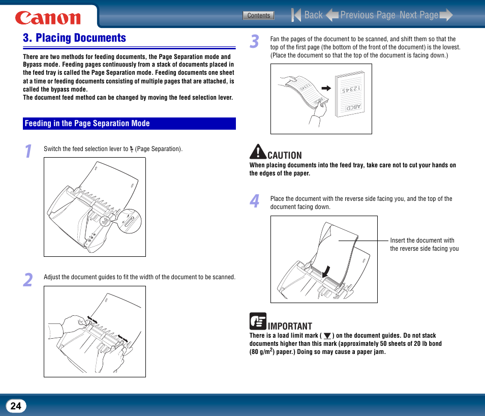 Placing documents, See p.24) | Canon DR-2510M User Manual | Page 24 / 118
