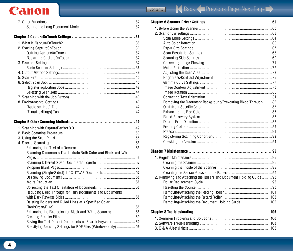 Back previous page next page | Canon DR-2510M User Manual | Page 4 / 118