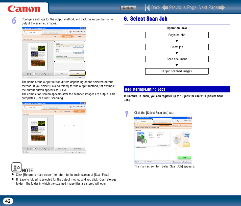 Select scan job, Registering/editing jobs | Canon DR-2510M User Manual | Page 42 / 118