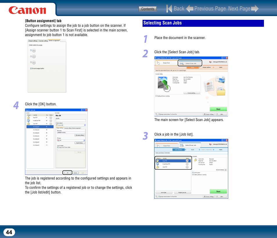 Selecting scan jobs | Canon DR-2510M User Manual | Page 44 / 118
