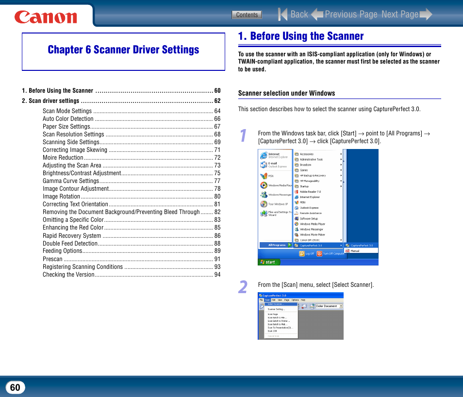 Chapter 6 scanner driver settings, Before using the scanner, See "chapter 6 scanner driver settings," on p. 60 | Canon DR-2510M User Manual | Page 60 / 118