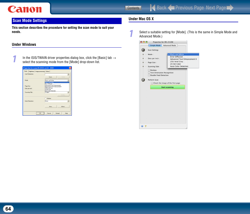 Scan mode settings | Canon DR-2510M User Manual | Page 64 / 118