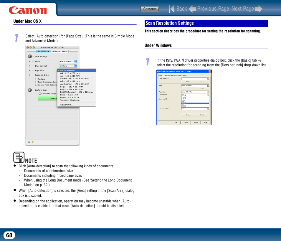 Scan resolution settings | Canon DR-2510M User Manual | Page 68 / 118