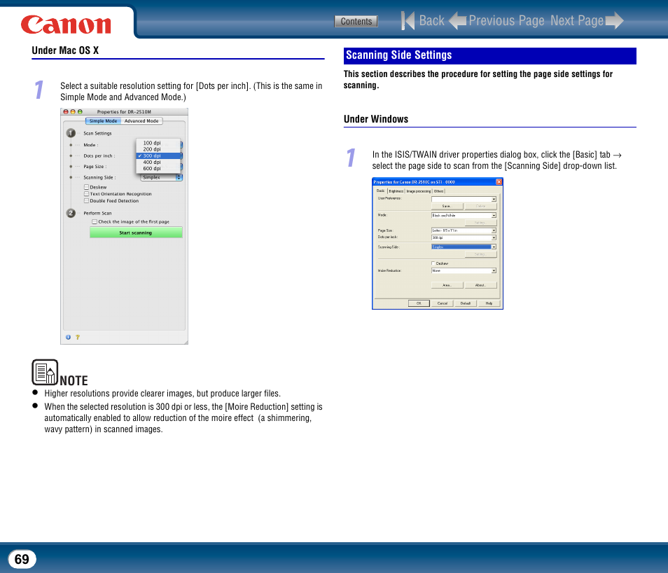Scanning side settings | Canon DR-2510M User Manual | Page 69 / 118