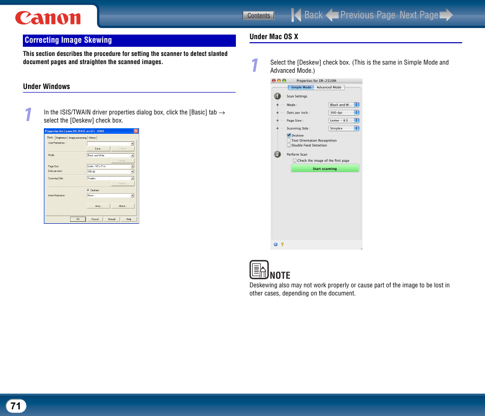 Correcting image skewing | Canon DR-2510M User Manual | Page 71 / 118