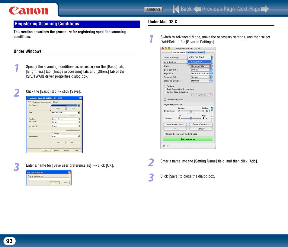 Registering scanning conditions, See "registering scanning conditions," on p. 93 | Canon DR-2510M User Manual | Page 93 / 118