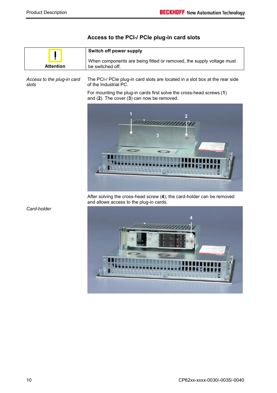 Access to the pci-/ pcie plug-in card slots | BECKHOFF CP62xx-xxxx-0030 User Manual | Page 11 / 31