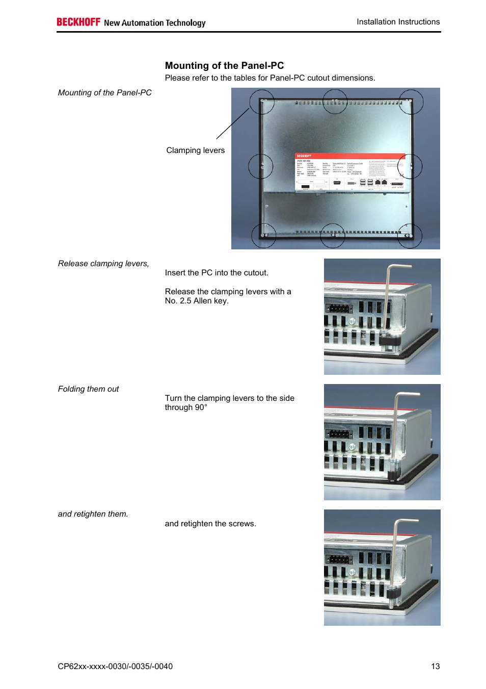 Mounting of the panel-pc | BECKHOFF CP62xx-xxxx-0030 User Manual | Page 14 / 31