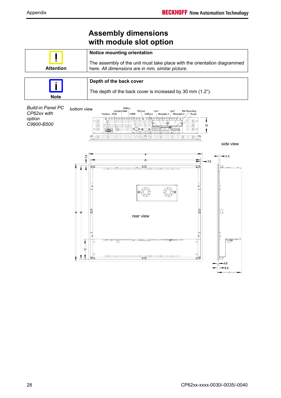 Assembly dimensions with module slot option | BECKHOFF CP62xx-xxxx-0030 User Manual | Page 29 / 31