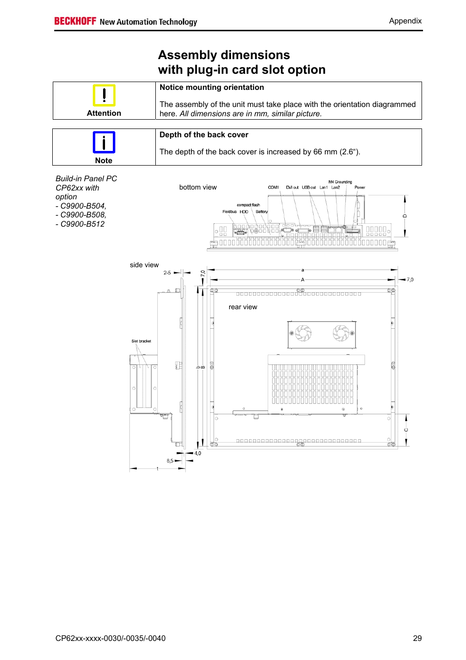 Assembly dimensions with plug-in card slot option | BECKHOFF CP62xx-xxxx-0030 User Manual | Page 30 / 31