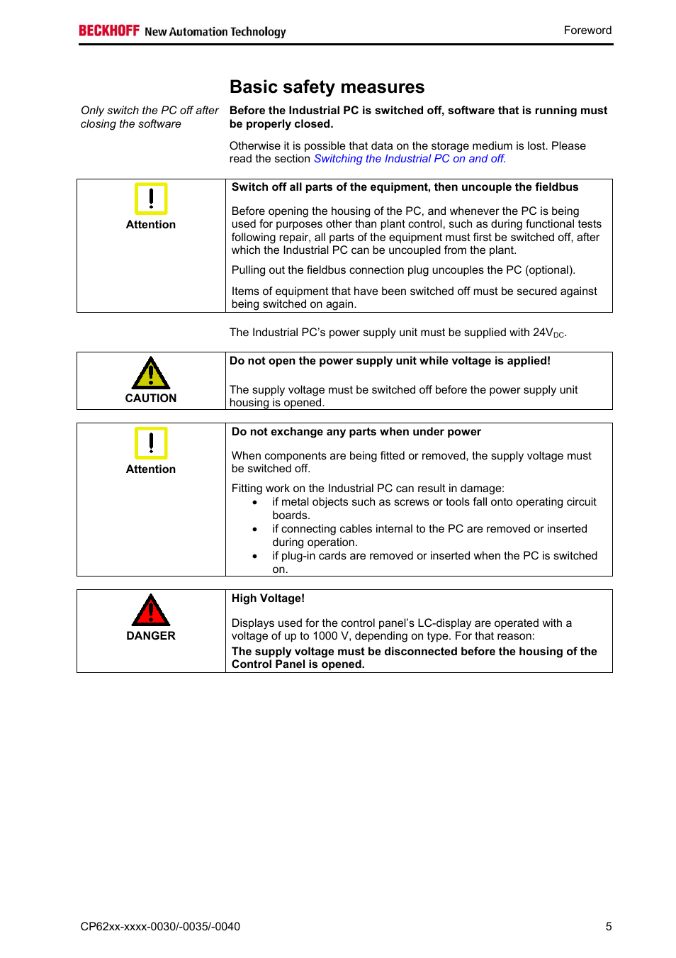 Basic safety measures | BECKHOFF CP62xx-xxxx-0030 User Manual | Page 6 / 31