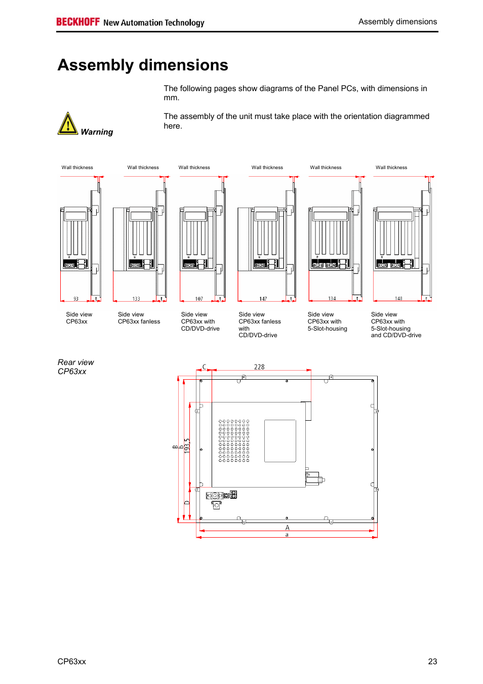 Assembly dimensions | BECKHOFF CP63xx User Manual | Page 25 / 27