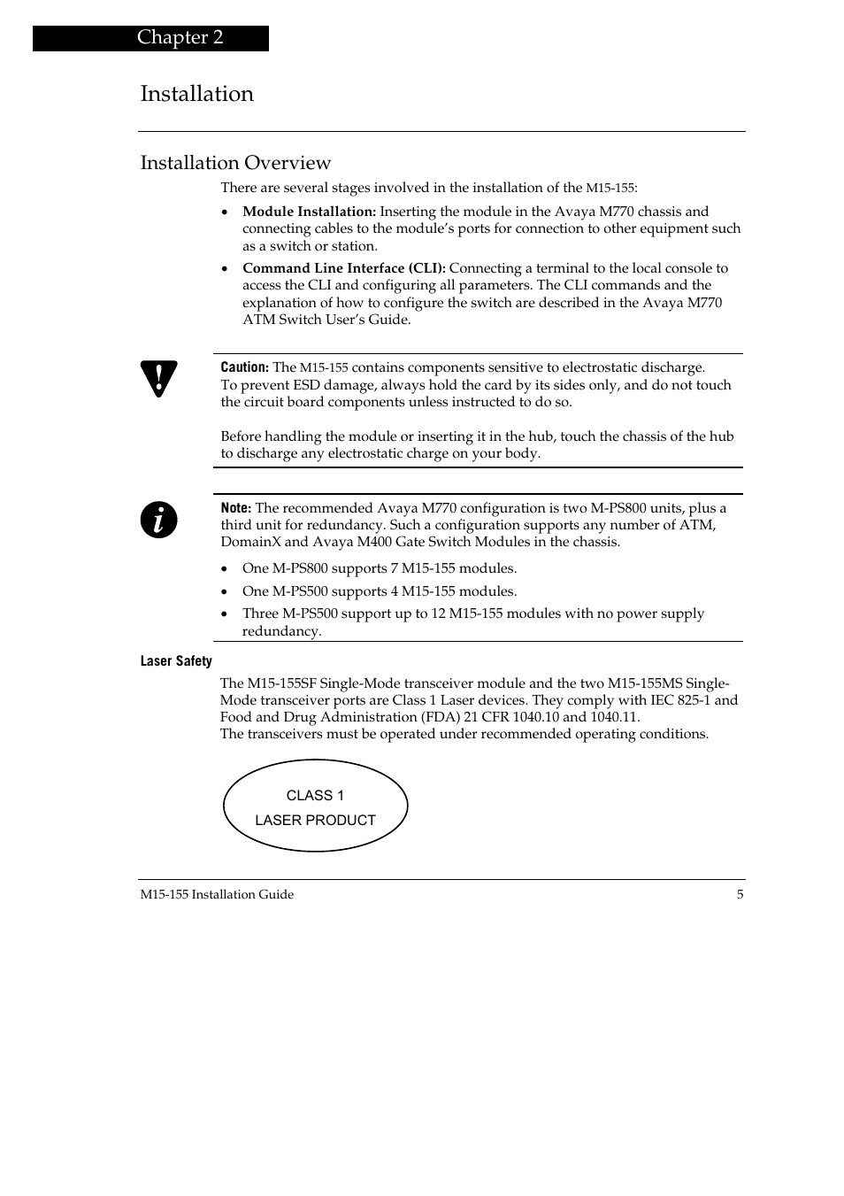 Installation, Chapter 2, Installation overview | Avaya M15-155 User Manual | Page 7 / 14