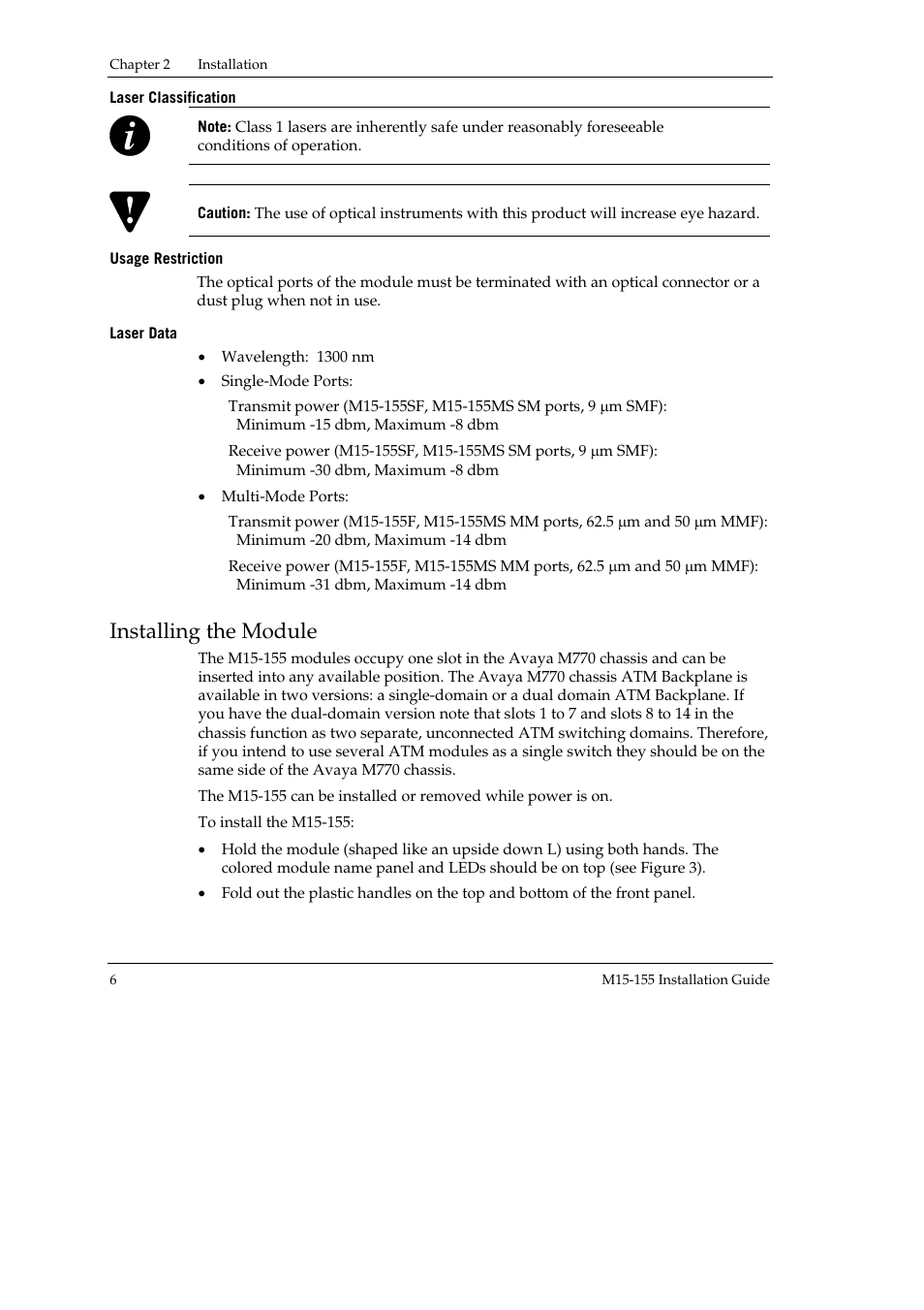 Installing the module | Avaya M15-155 User Manual | Page 8 / 14