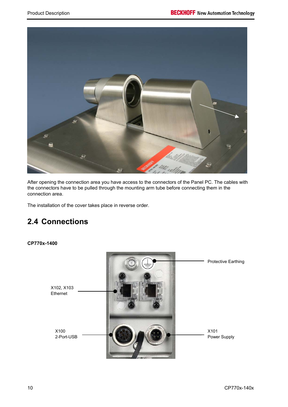 Connections, Cp770x-1400, Connections 10 | 4 connections | BECKHOFF CP770x-140x User Manual | Page 12 / 38