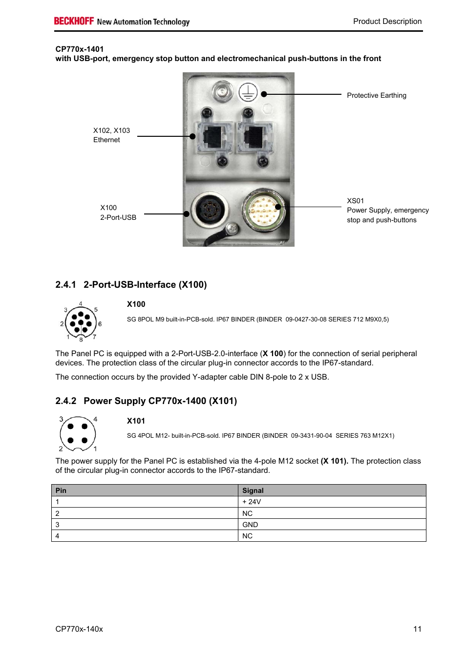 Port-usb-interface (x100), X100, Power supply cp770x-1400 (x101) | X101 | BECKHOFF CP770x-140x User Manual | Page 13 / 38