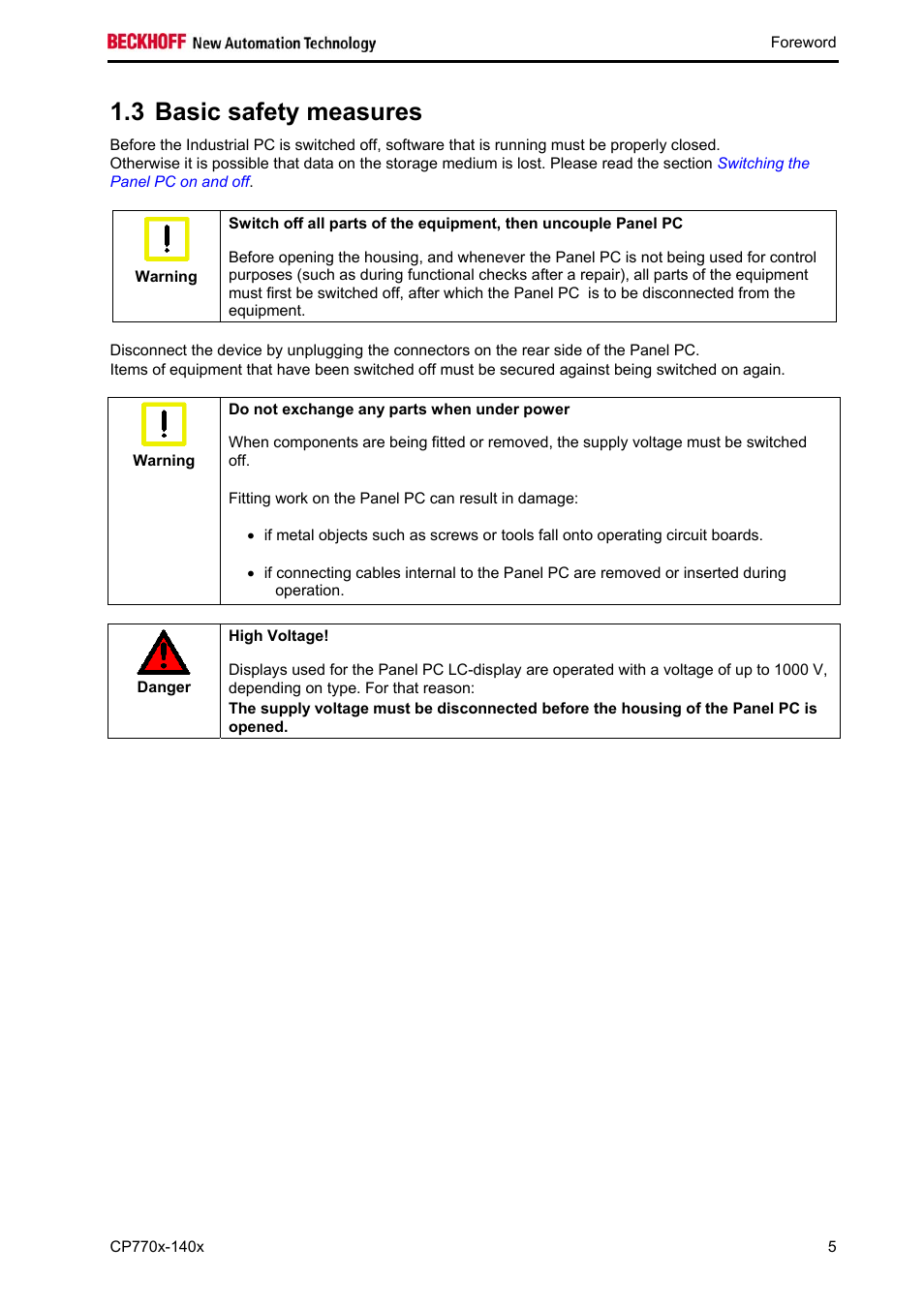 Basic safety measures, 3 basic safety measures | BECKHOFF CP770x-140x User Manual | Page 7 / 38