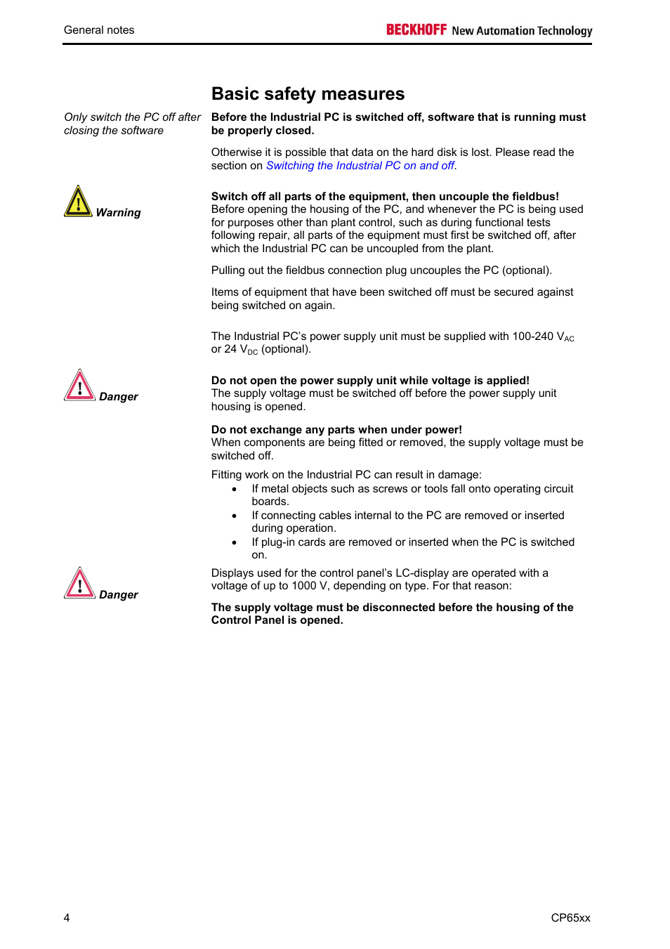 Basic safety measures | BECKHOFF CP65xx User Manual | Page 6 / 27