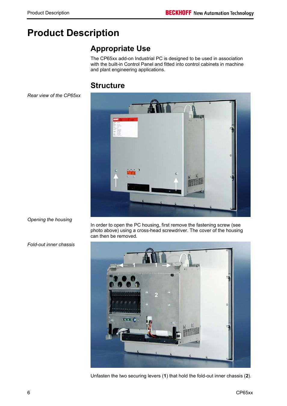 Product description, Appropriate use, Structure | BECKHOFF CP65xx User Manual | Page 8 / 27