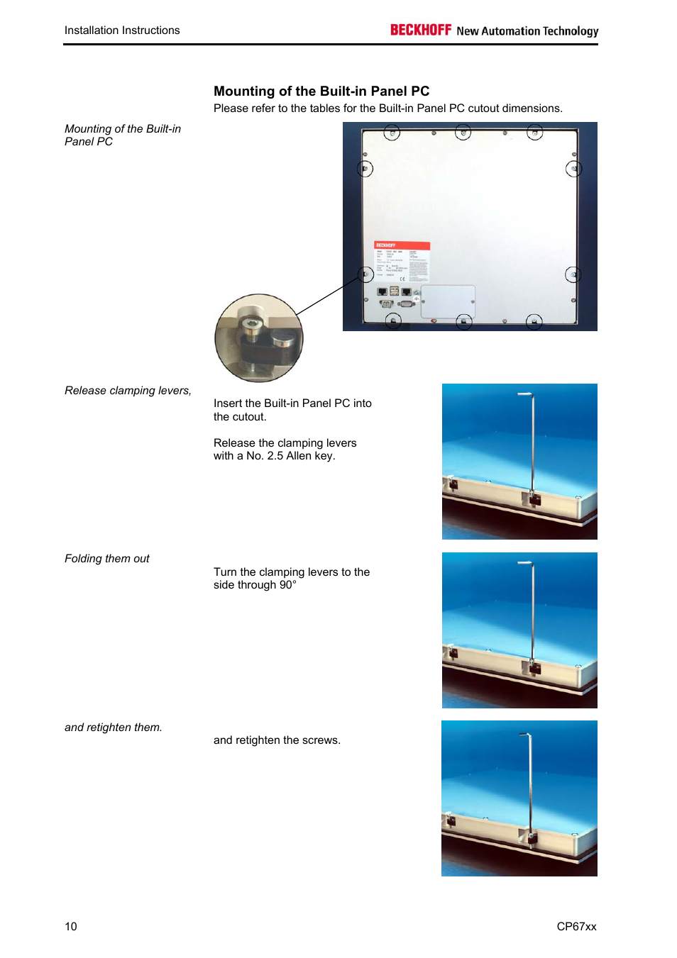 Mounting of the built-in panel pc | BECKHOFF CP67xx User Manual | Page 12 / 21