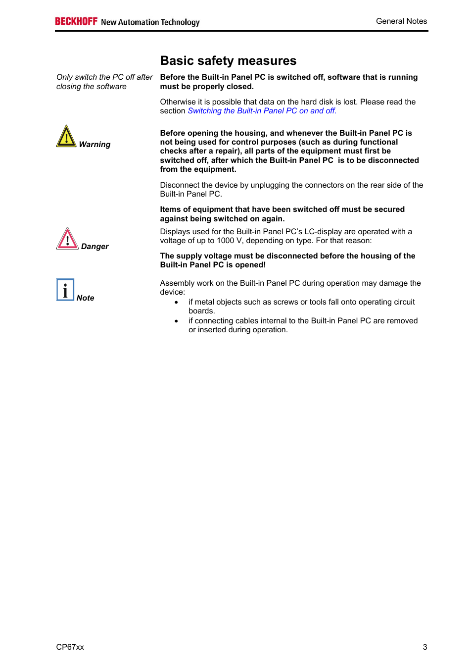 Basic safety measures | BECKHOFF CP67xx User Manual | Page 5 / 21