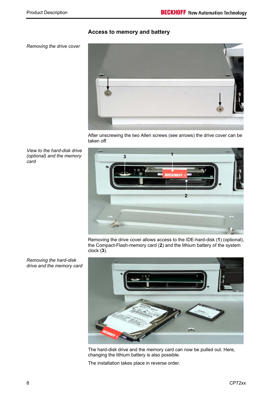 Access to memory and battery | BECKHOFF CP72xx User Manual | Page 10 / 37