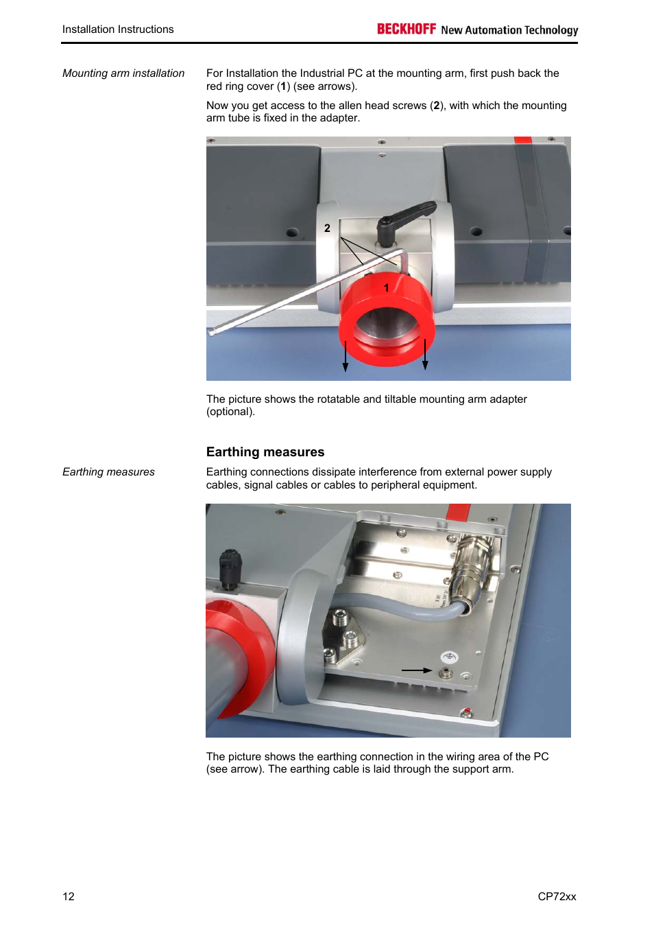 Earthing measures | BECKHOFF CP72xx User Manual | Page 14 / 37