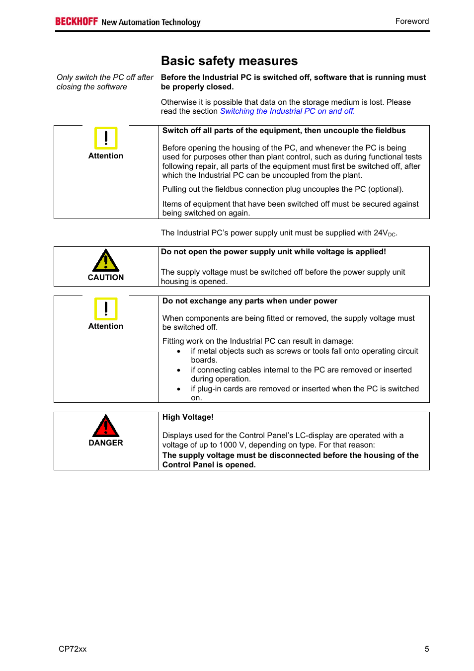 Basic safety measures | BECKHOFF CP72xx User Manual | Page 7 / 37