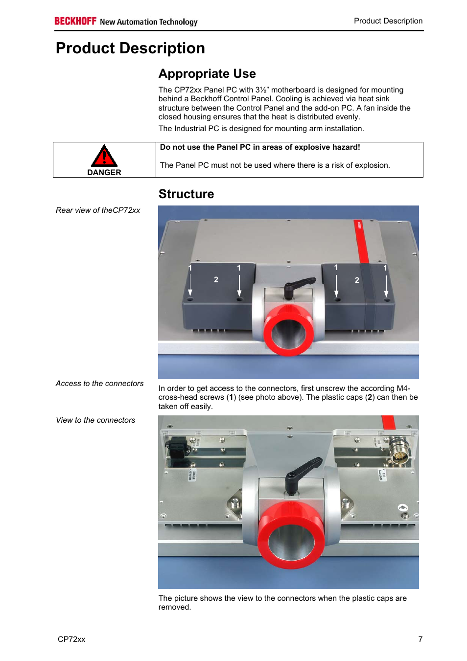 Product description, Appropriate use, Structure | BECKHOFF CP72xx User Manual | Page 9 / 37