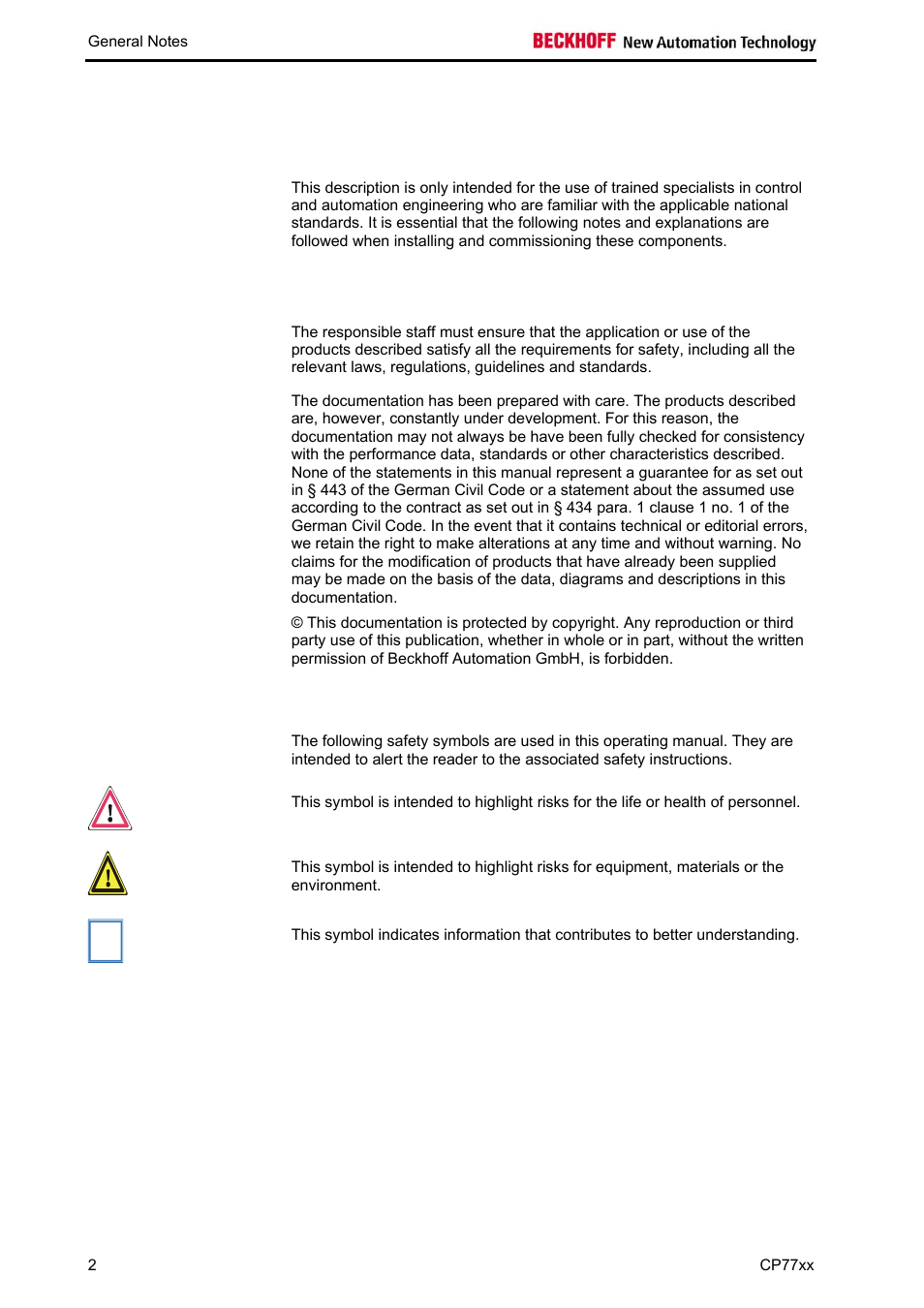 Liability conditions, Description of safety symbols | BECKHOFF CP77xx User Manual | Page 4 / 19