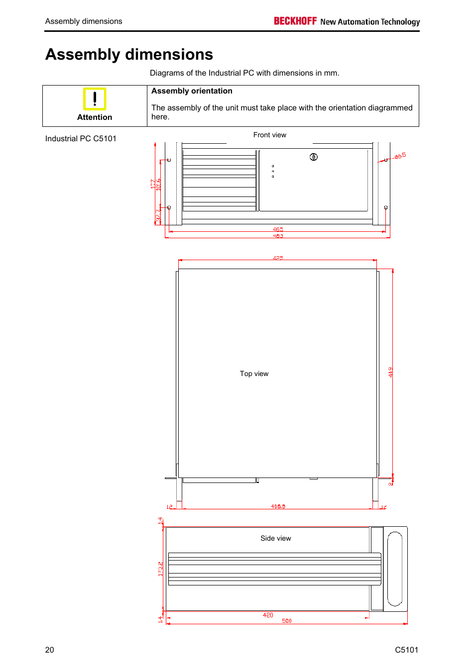 Assembly dimensions, Chapter | BECKHOFF C5101 User Manual | Page 22 / 23