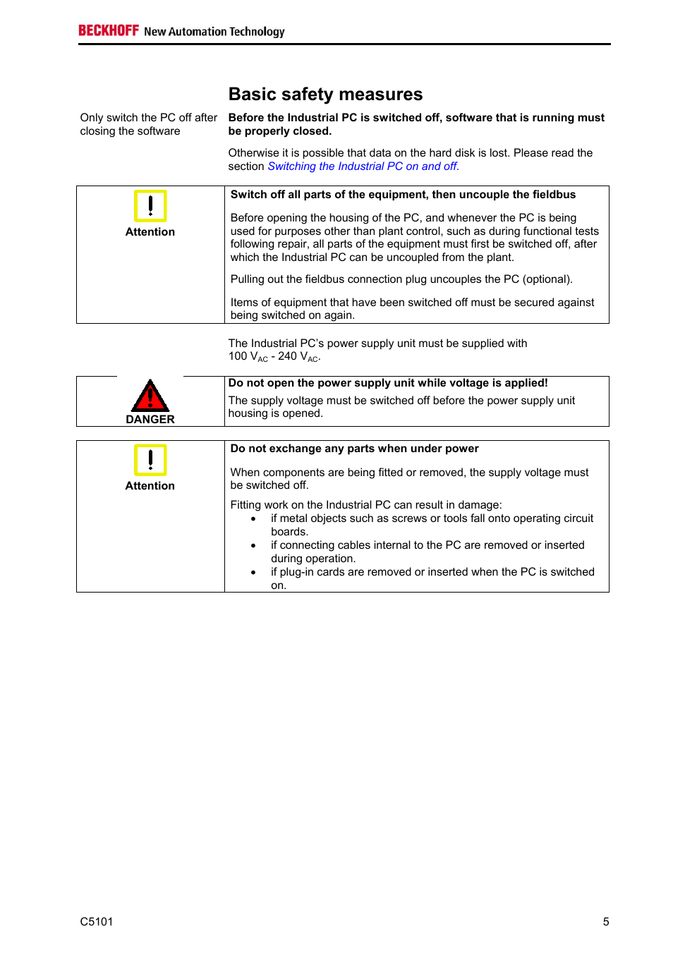 Basic safety measures | BECKHOFF C5101 User Manual | Page 7 / 23