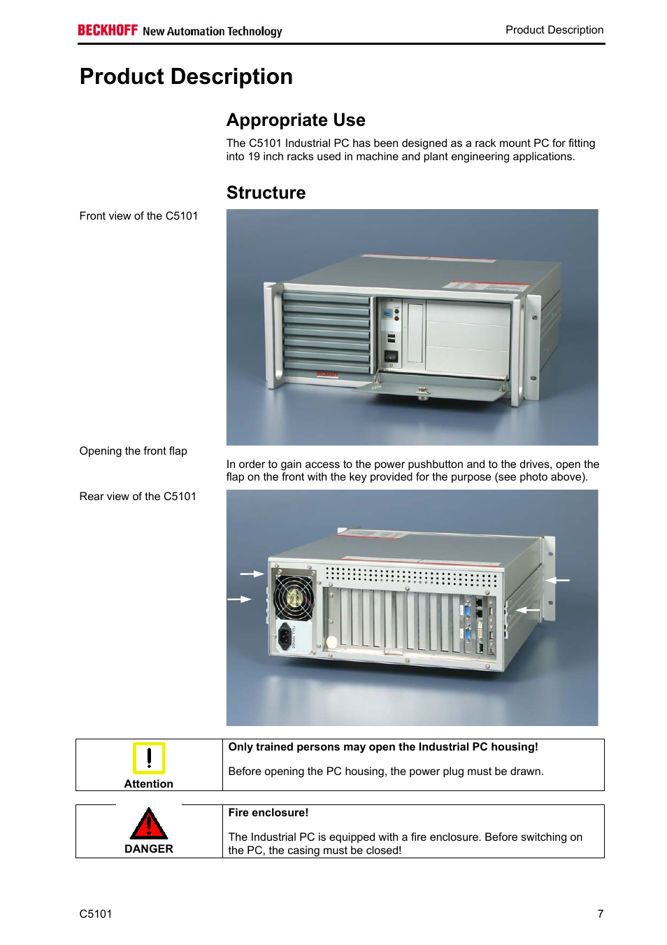 Product description, Appropriate use, Structure | Product, Description | BECKHOFF C5101 User Manual | Page 9 / 23