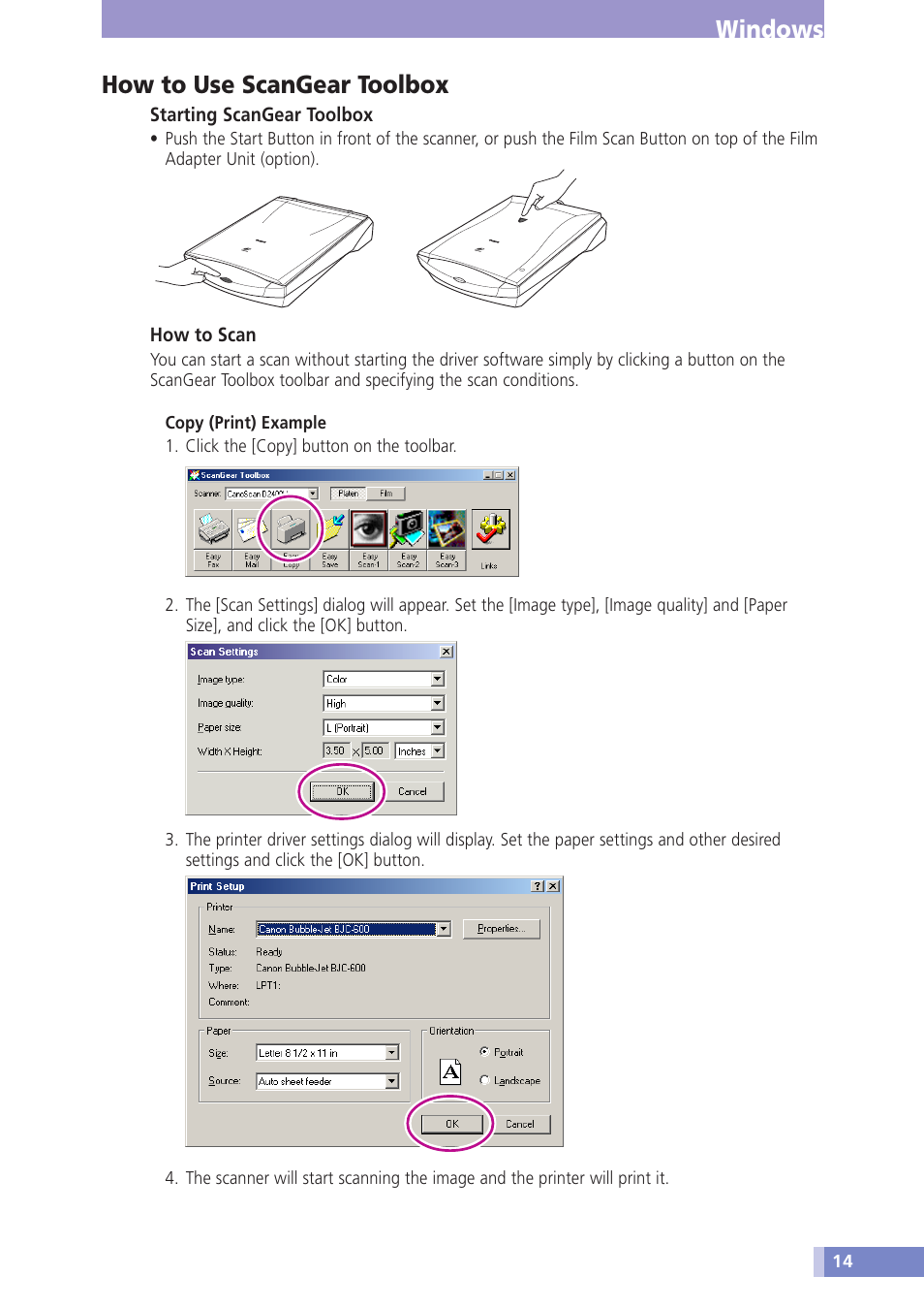 Windows how to use scangear toolbox | Canon D1230U/D2400U User Manual | Page 14 / 24