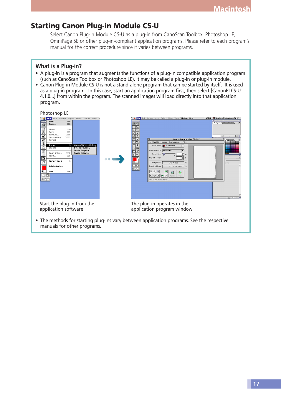 Macintosh, Starting canon plug-in module cs-u | Canon D1230U/D2400U User Manual | Page 17 / 24