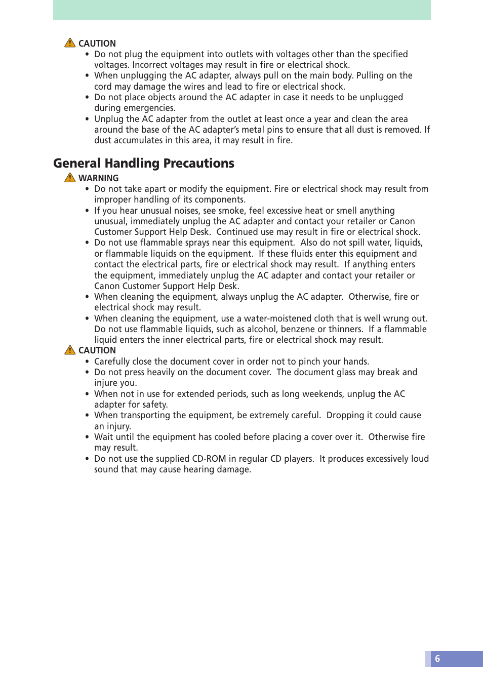 General handling precautions | Canon D1230U/D2400U User Manual | Page 6 / 24