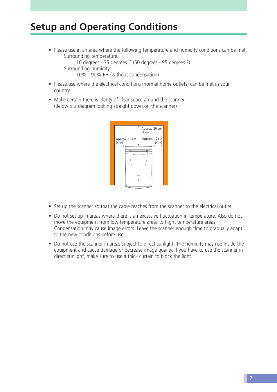 Setup and operating conditions | Canon D1230U/D2400U User Manual | Page 7 / 24