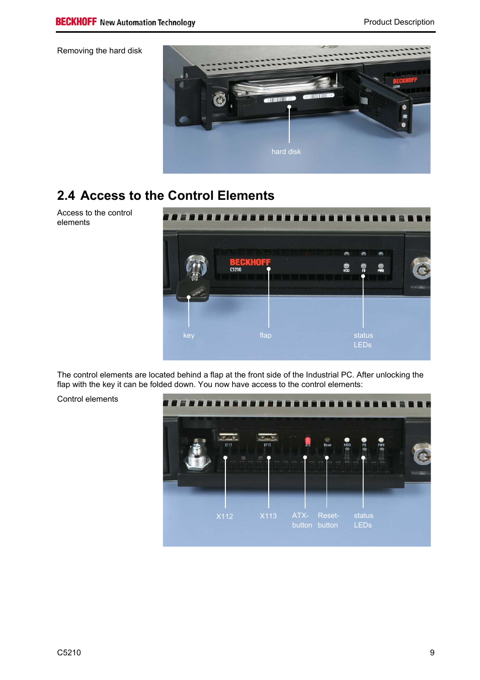 Access to the control elements, 4 access to the control elements | BECKHOFF C5210 User Manual | Page 11 / 33