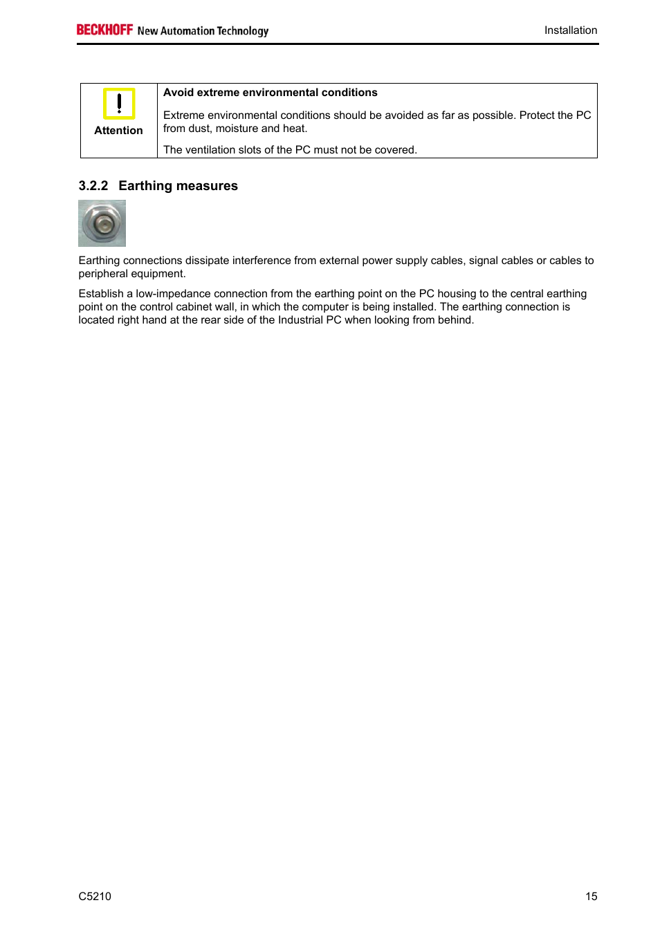 Earthing measures | BECKHOFF C5210 User Manual | Page 17 / 33