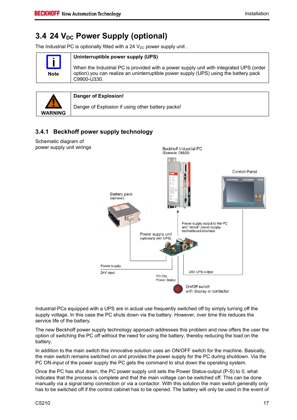 24 vdc power supply \(optional\), Beckhoff power supply technology, 24 v | Power supply (optional), 4 24 v | BECKHOFF C5210 User Manual | Page 19 / 33