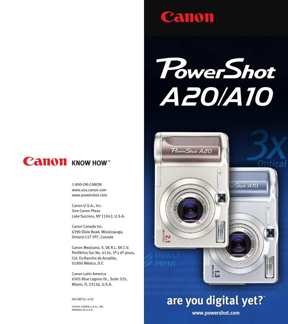 Canon PowerShot A10 User Manual | 6 pages