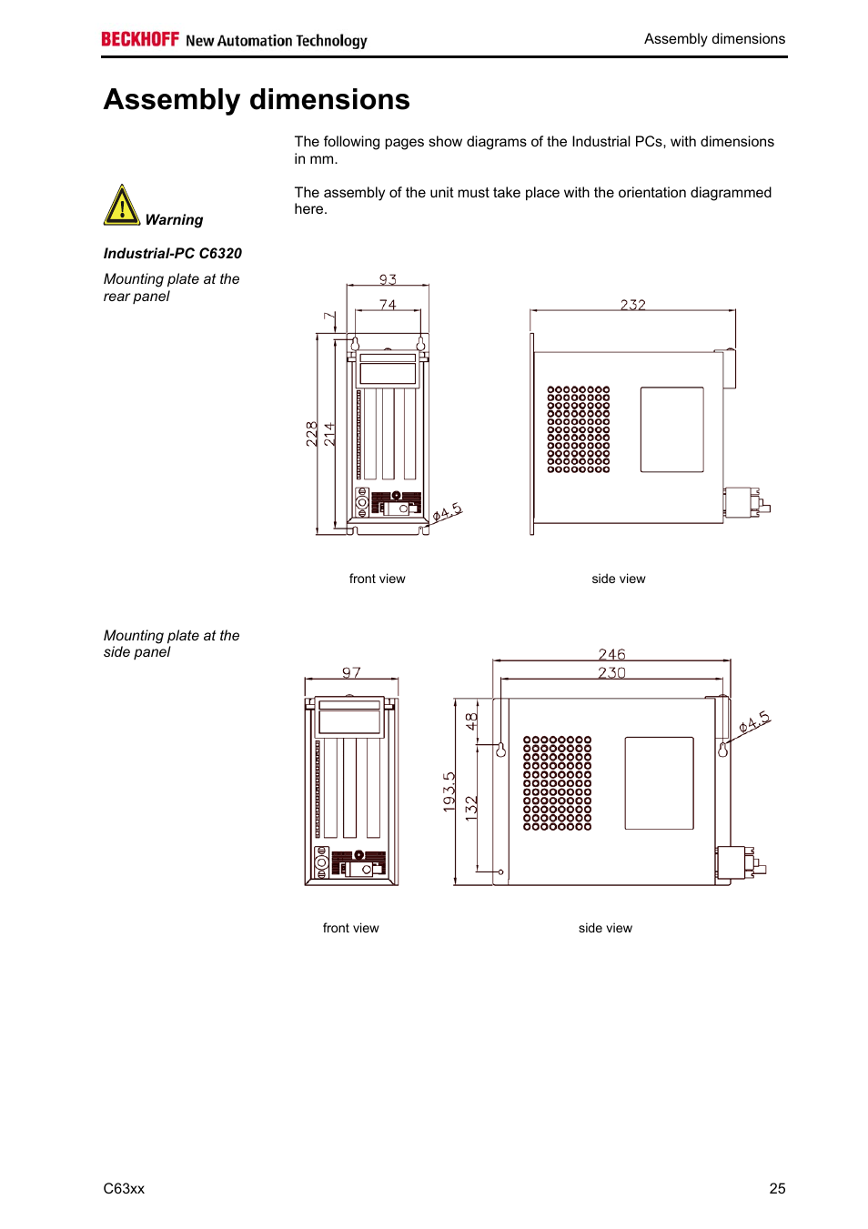 Assembly dimensions, Chapter | BECKHOFF C63xx-0030 User Manual | Page 27 / 34