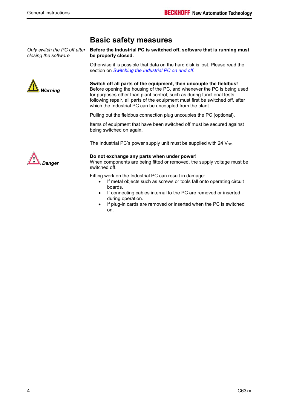 Basic safety measures | BECKHOFF C63xx-0030 User Manual | Page 6 / 34